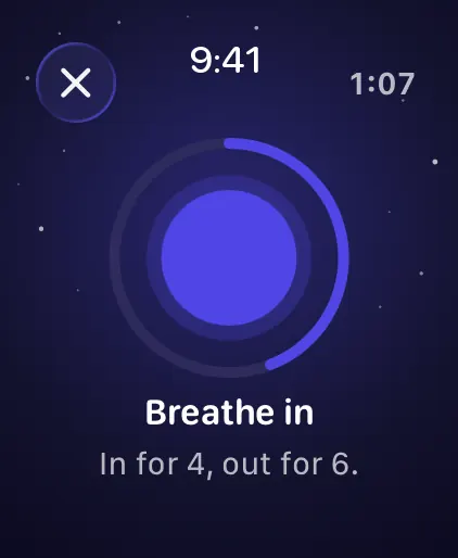 Guided breathing on Apple Watch: breathe in for 4, out for 6